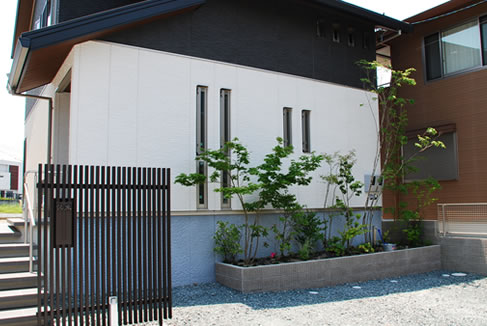 庭仕事風雅 日本モダン家屋に合わせたすっくと伸びる庭木植栽